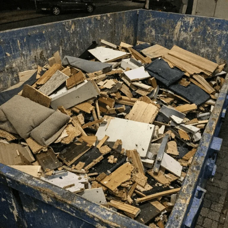 Mitarbeiter verladen zerlegte Möbel in einen Transporter