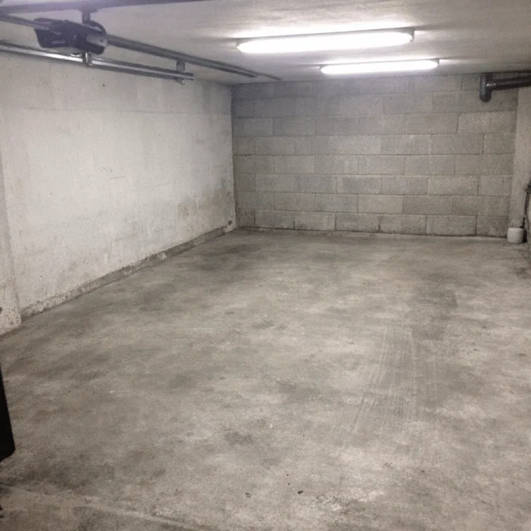 Leere Garage mit freien Wänden, sauberem Boden und geöffnetem Rolltor